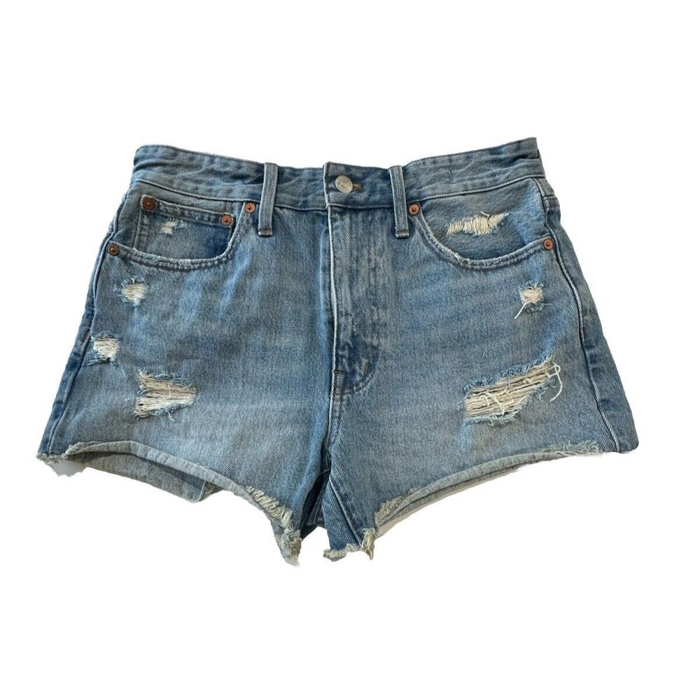 Madewell Women's Relaxed Denim Shorts Size 27 Distressed Raw Hem Zip Fly